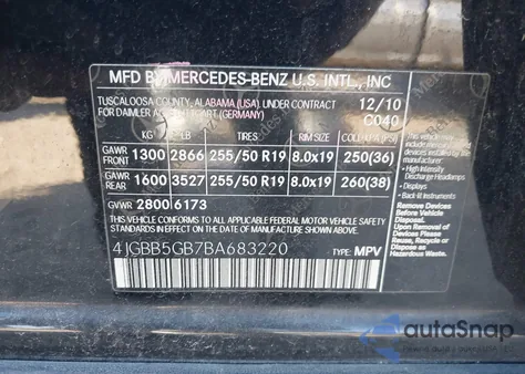 2011 Mercedes-Benz Ml 350 from USA, damaged, VIN 4JGBB5GB7BA683220